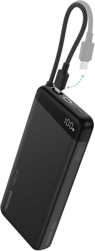 Neoseek 45W Power Bank, Ultra-Fino 20000mAh Batería Externa Carga Rapida con Cable USB-C Integrado, Thin PD Carga Rápida Bateria Portatil Slim, para iPhone 17 16 Pro Galaxy S24 Ultra Móvil Android