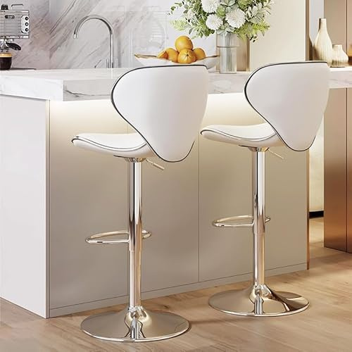 HDHNBA Modern Bar Stools Set of 2, Swivel Adjustable Height Barstools, PU Leather Upholstered Bar Chairs with Footrest