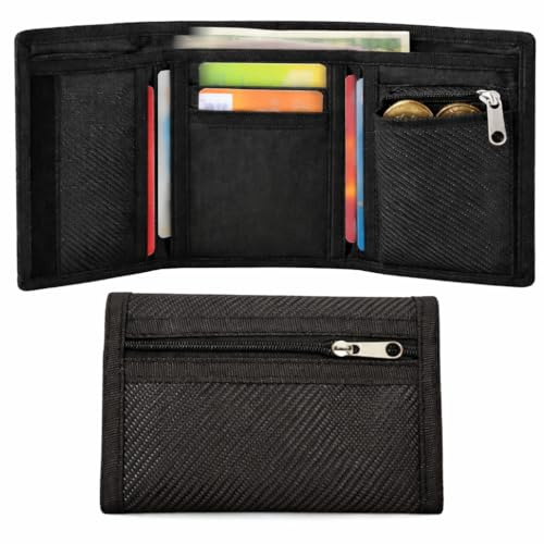 Slim Fabric RFID Wallet for Men UK, Minimalist Thin Wallet with Zip Pocket and Note Compartment, Compact Front Pocket Wallet for Cards, Cash, Lightweight Everyday Wallet for Work, Travel and Daily Use