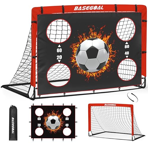Porte da Calcio per Giardino, Porta da Calcio per 150x120cm, Porticine Da Calcio con Aste In Fibra di Vetro e Reti di Alta Qualità, Bullseye e Borsa per Giardino e Gioco per Interni