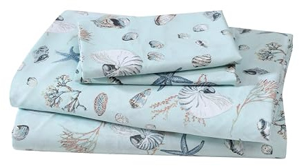 Coastal Print 4 Piece Full Microfiber Sheet Set, Oceanside Sea