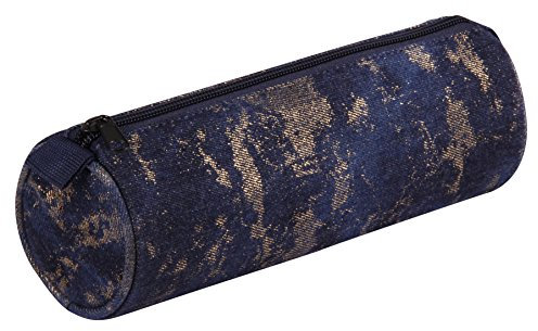 Clairefontaine 8517C Schlampermäppchen (Jeans, 100% aus Baumwolle, rund, Ø7 x 22 cm) 1 Stück blau/Gold