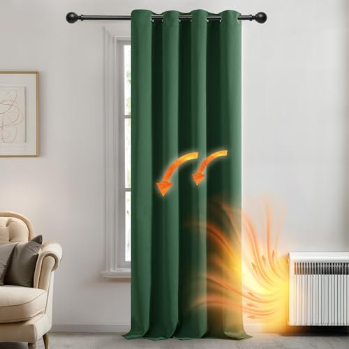 Deconovo Blickdichte Gardinen mit Ösen Verdunkelungsvorhänge Wohnzimmer Dicke Thermogardine Kälteschutz warm Hitzeschutz, 214x132 cm(HöhexBreite), Waldgrün, 1 Stück