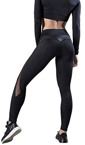 ORANDESIGNE Legging avec Mesh Grenadine Transparent Fitness décontracté Yoga Femme Noir M
