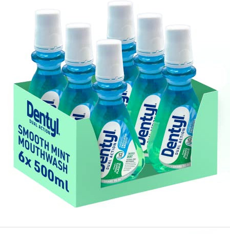 Dentyl Dual Action Smooth Mint Plaque-Reducing CPC Mouthwash 6x500ml