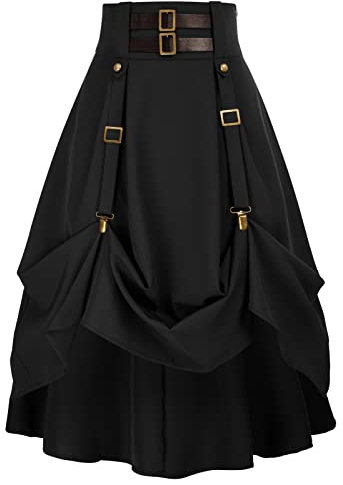 SCARLET DARKNESS Retro Damen Rockabily einstellbare Frontlänge mit Schnalle und Riemen Gothic Steampunk Schwarz L