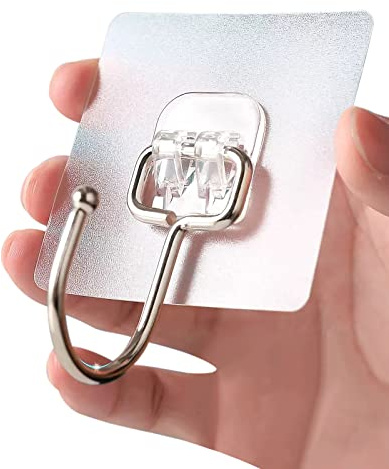 AWCIGG 10 Pezzi Ganci Adesivi, 33lb/15kg (max) Ganci Adesivi Forti Ganci, Gancio Trasparenti Autoadesivo Grande per Parete, Cucina, Bagno, Ufficio, Finestra