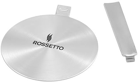 ROSSETTO Adaptateur Induction Disque Plaque Relais Diffusion de Chaleur en Acier Inoxydable avec Poignée Inox Détachable pour Moka Cafetières (20cm)