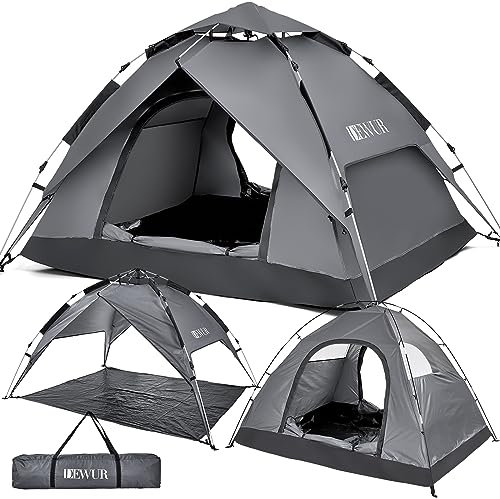 DEWUR Pop Up Zelt 3 Personen Wasserdicht Kuppelzelt Familie Strandzelt Pavillonzelt Schattenzelt Sonnen UV-Schutz für Trekking, Camping, Outdoor, Festival