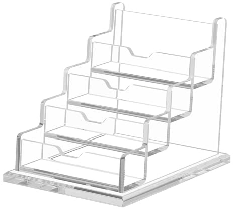 NIUBEE Clear Business Cards Holders 4 Tier Acrylic Card Holder for Business Cards, 4 Slots Business Card Display for Desk Counter, 300 Card Capacity, 1 Pack