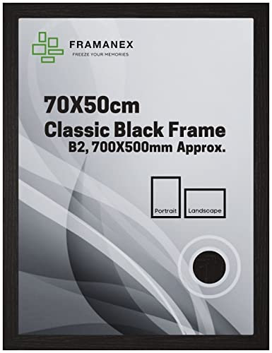 FRAMANEX Classic Photo Picture Poster Frame, B2, 70 X 50cm Black, Wood Finish, Portrait, Landscape Display Rectangle 700 X 500mm Jigsaw Puzzle