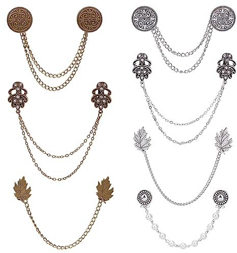 AHANDMAKER 7 unids Vintage Pull Chal Clips para Mujeres, Pernos de Cadena de Collar de Aleación Cierre de Capa Clip de Cárdigan Retro Cadena de Corbata para Decoraciones de Trajes y Camisas