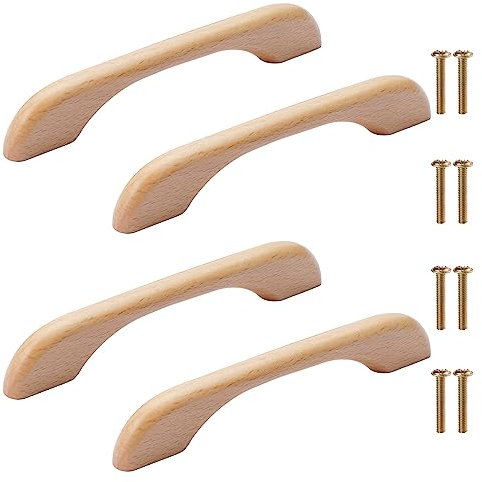 NAKUPENDA 4Pcs Maniglia in Legno Maniglie Dell'armadio in Legno Maniglia del Cassetto Mobili Maniglia Della Porta per la Cassetto Dell'armadio Lunghezza Complessiva 160mm(Piatto)