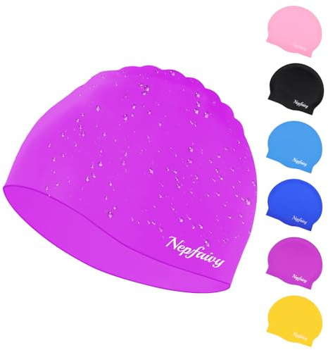 Nepfaivy Kids Swimming Cap Waterproof - Updated Size Silicone Swimming Hat Kids, Comfortable Anti Slip Boys and Girls Swimming Cap, Stretchable and Durable Swim Cap for Children 6-14 Years (Purple)