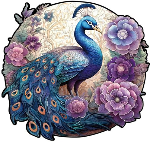 Blumuze Holzpuzzle Erwachsene 585 Stück, Schöner Pfau Holz Puzzle, Holzpuzzle Einzigartige Tierform Puzzleteile, Puzzle aus Tierteilen, Puzzle Holz Erwachsene mit Geschenkbox aus Holz(L-14.4*13.8 in)