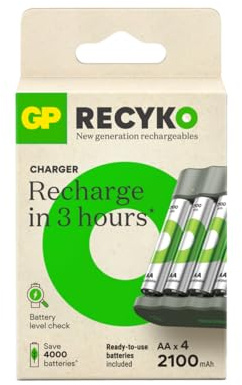 GP B441 Battery Charger + 4 AA Rechargeable 2100mAh Batteries Ideal for Everyday Use | USB Charging, Fast Charging, Compact Design