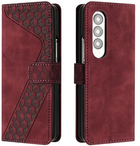 JayModCase Case for Samsung Galaxy Z Fold 3 with Screen Protector, Flip Wallet PU for Galaxy Z Fold 3 cover [Card Holder] [Magnetic Closure] [Kickstand] 360 Shockproof Protective Case - Red