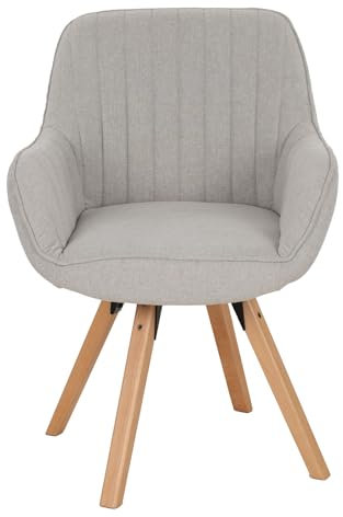 MEUBLE COSY Esszimmerstühle Drehbar 1 Stück Küchenstuhl Polsterstuhl Drehstuhl mit Armlehne Sessel Schminkstuhl aus Stoff Massivholzbeine für Esszimmer Wohnzimmer Arbeitszimmer, Beige