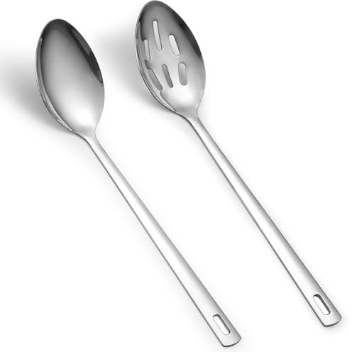 Kyraton Mestoli Cucina Set Di 2, Acciaio Inox Set Mestoli Cucina, Set Utensili Cucina, Utensili Da Cucina In Acciaio Inox Per Friggere, Mescolare, Servire, Scolare, Girare E Mescolare.