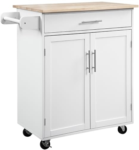HOMCOM Köksdesserter på hjul köksslot serveringsvagn med garderobslåda och handdukshållare - 83 l x 45 D x 91,5 H cm vit