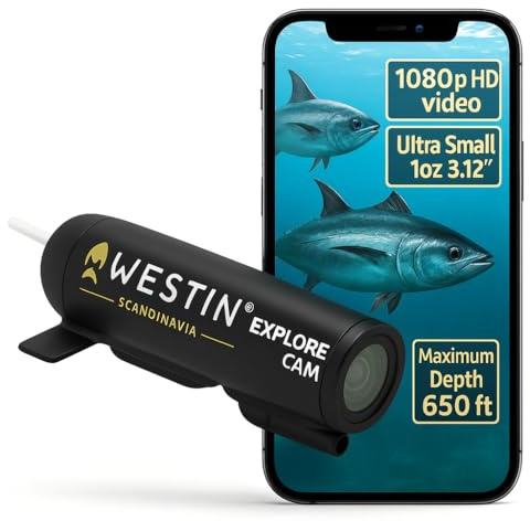 Westin Underwater Explore-kamera 28 g – fisketillbehör för karpfiske, terrängkamera med Full HD 1080p, vattentät 200 m, livfulla färger, 1 timme 25 min batteri,