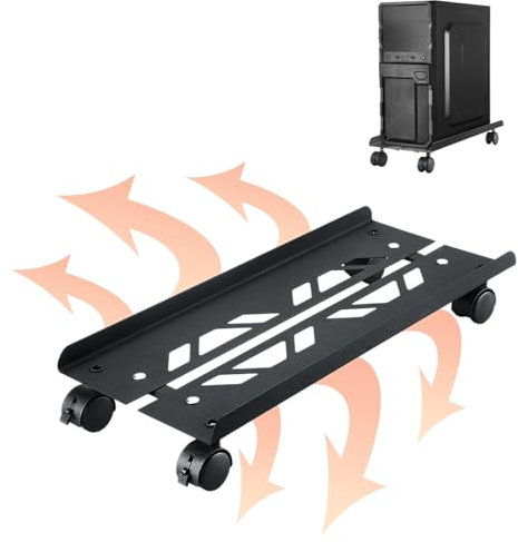 Hniuyun Metal Computer Tower Stand, Adjustable Width 20-26cm, Heavy-Duty PC Stand with 4 Caster Wheels, Fits Most Towers, Black