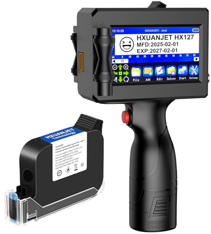 HXUANJET HX127 Stampante Palmare Portatile, Stampante a Getto D'inchiostro Portatile con Touch Screen da 4,3 Pollici per Logo/Immagine/Data di Produzione/Numeri/Lotto/Codice QR/Codice a Barre