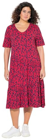 Ulla Popken Vestido de Mujer con Volantes asimétricos, Rojo neón, 54-56