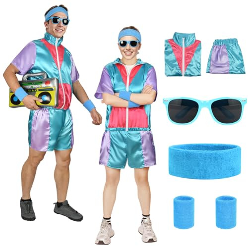 Aomig Disfraz Años 80, Chándal Retro, Diadema Muñequera Rockstar | Chándal, Retro, Diadema, Muñequera, Rockstar, Carnaval, Halloween, Cosplay, Neón Jogging
