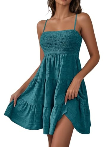 Robe d'été à bretelles spaghetti pour femme - Robe courte sexy - Corset - Robe midi - Sans manches - Couleur unie - Robe de plage décontractée - Robe de plage aérée - Robe tunique de plage - Robe de
