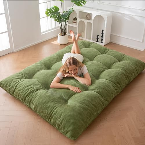 MAXYOYO Colchón Futón Tela de Chenilla, 15 cm de Grosor, Sofá Cama Futón Enrollable Relleno de Espuma Triturada,Abotonado Artesanal, Práctico Cubrecolchón Plegable para Suelo (No Incluye Estructura)