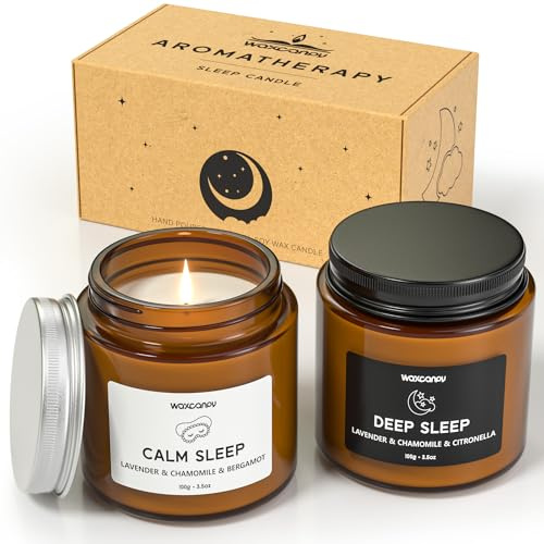 Waxcanpy Set Regalo 2 Candele Profumate alla Soia per Dormire, Aromaterapia con Lavanda e Citronella, Candele in Vetro per Camera da Letto, Relax e Antistress, Idee Regalo per Donna