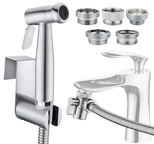 Sink Faucet Hose Sprayer Attachment with 5 Adapters - Dual Function Handheld Bidet - for Feminine Hygiene, Baby Diaper Cleaning & Pet Bathing