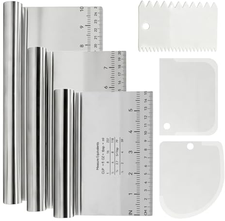ZHIYUQL Set di 3 spatole per pasta in acciaio inox, antiscivolo, di grandi dimensioni, con scala di misurazione, tagliapasta per torte, cake, pizza, torte, Dough, utensili da forno (15/20/25 cm)
