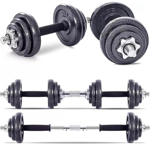 Adjustable Cast Iron Dumbbell Barbell Weight Set 15kg 20kg 30kg 50kg for Men & Women | Spinlock Chrome Bars | Home Gym Fitness Strength Training Equipment (Without Case, 20 kg)