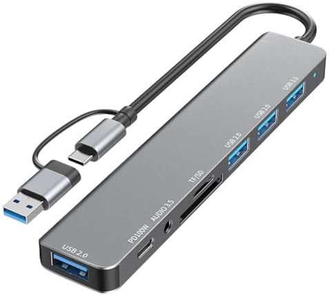 YROHGKPN Docking station USB C USB 3.0 2.0, trasferimento dati veloce e funzioni di ricarica PD100 W, lettore di schede multiple (5 opzioni), adattatore USB multiporta