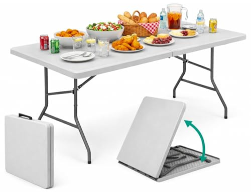 shopbest.it Tavolo Pieghevole Valigetta in Plastica HDPE – 180x70 cm – Tavolo Richiudibile Salvaspazio per Campeggio, Catering, Buffet, Esterni e Interni con Maniglia – Struttura in Acciaio