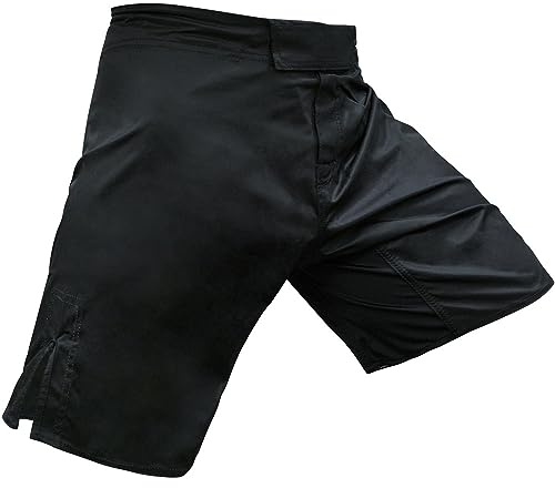 Meister Elite Flex Fighter Board Shorts for MMA Training and Gym Workouts - Blank No Logo - Black - Large (34-35)