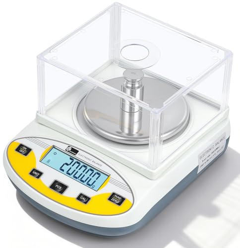 CGOLDENWALL Bilance Digitali da Laboratorio 1000g,0.01g Bilancia Analitica di Precisione Calibrata e Pronta per la Lettura con 2pcs Pesi di Calibrazione 500g