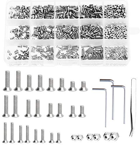 CHALA 575 STK Sechskantschrauben Set Edelstahl senkkopfschraub M2 M2.5 M3 Schrauben mit Muttern Aufbewahrungsbox Gewindeschrauben Set Maschinenschrauben Schraubenset für Haus Garagen Office Möbel