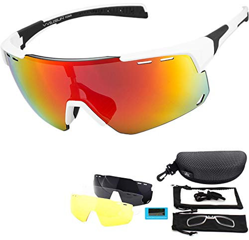 VILISUN Radsportbrillen Polarisierte Sportbrillen Fahrradbrille UV400 Schutz mit 4 Wechselgläser Radbrillen Damen Herren, für Outdoor-Sport Radfahren Motorradfahren Laufen Angeln Golf