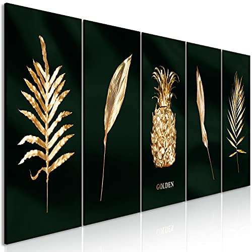 murando - Tableau Acoustique Nature 225x90 cm 5 Parties - Décoration Murale Anti-Bruit Isolation Phonique Bureau Chambre Panneau Insonorisant Impression sur Toile - Feuille Nature b-C-0795-b-m