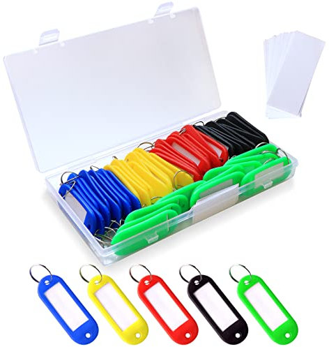 Redamancy 50 Stück Beschriftbar Schlüsselanhänger, 5,8 * 2,2cm Weicher Kunststoff Schlüsselanhänger, Farbig Schlüsselanhänger mit Ring für Zuhause Büros Pet ID Gepäckanhänger