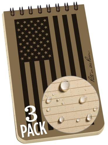 Rite in the Rain Weatherproof Top Spiral Notebook, 3 x 5, Tan American Flag Cover, Universal Pattern, 3 Pack (No. FL935T-3)