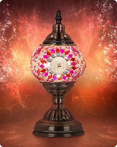 Yarra-Decor Turkish Moroccan Lamp with Bronze Base, Handmade, Portable Bedside Lamps with Rechargeable Battery, 2000mAh (LED Bulbs Included) (3)