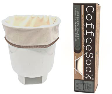 CoffeeSock 'The Original' Filtro ColdBrew reutilizable de algodón orgánico, hecho para adaptarse a contenedores Toddy® de 48 onzas (1 filtro), filtro de café de tela para calcetines de café, cero