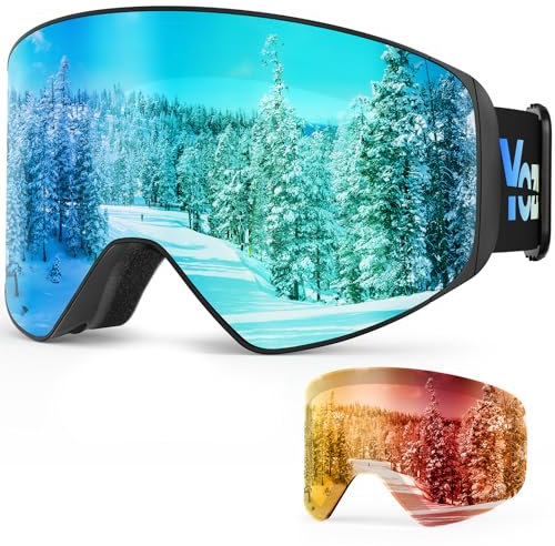 YOZISS OTG Skibrille für Herren Damen Jugendliche,Magnetisches Wechselgläser Snowboardbrille für Brillenträger,UV400 Schneebrille,Anti-Fog & Belüftung