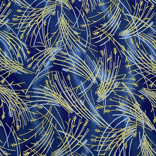 Jukway Tissu en Coton au Mètre, 50 X 145 cm, 100% Coton, Motif Bronzé, Imprimé Floral, pour Couture, Matelassage, Artisanat, Rideaux, Ameublement (03 - Design, Bleu)