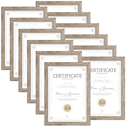 EXYGLO 12 Pack Rustic A4 Picture Frame Set, Versatile A4 Photo Frames Beige White - Ideal for Wall or Desk Display of Prints in Home and Office