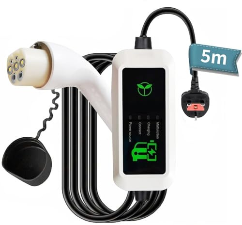 Gziztx EV Charger Type 2 to 3 Pin Plug 5M, 13A Max.3.3kW Electric Car Charger, Type 2 Charging Cable, IP65 Water Proof, Electric Car Charger Cable(IEC 62196-2 Type 2 Female)